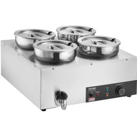 VEVOR Electric Soup Warmer, Four 7.4QT Stainless Steel Round Pot 86~185Â°F Adjustable Temp