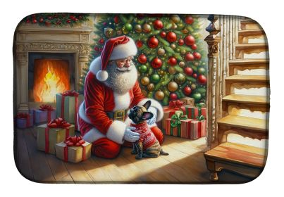French Bulldog and Santa Claus Dish Drying Mat Absorbent Dish Drying Mat Pad for Kitchen Counter Dish Drainer Mat for Countertop, 14 x 21", Multi
