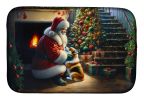 Corgi and Santa Claus Dish Drying Mat Absorbent Dish Drying Mat Pad for Kitchen Counter Dish Drainer Mat for Countertop, 14 x 21", Multicolor