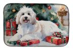 Coton De Tulear Cozy Christmas Dish Drying Mat Absorbent Dish Drying Mat Pad for Kitchen Counter Dish Drainer Mat for Countertop, 14 x 21", Multicolor