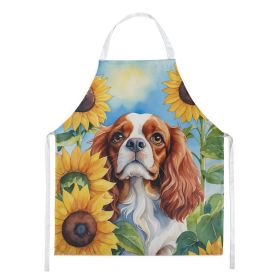 Cavalier Spaniel in Sunflowers Apron Cooking Kitchen Server Baking Crafts Gardening for Adult Women Men, Unisex, Large, Multicolor