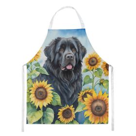 Newfoundland in Sunflowers Apron Cooking Kitchen Server Baking Crafts Gardening for Adult Women Men, Unisex, Large, Multicolor