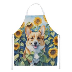 Corgi in Sunflowers Apron Cooking Kitchen Server Baking Crafts Gardening for Adult Women Men, Unisex, Large, Multicolor