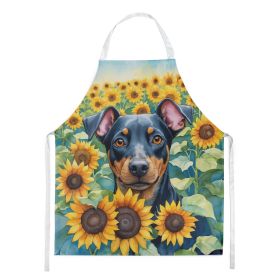 Manchester Terrier in Sunflowers Apron Cooking Kitchen Server Baking Crafts Gardening for Adult Women Men, Unisex, Large, Multicolor