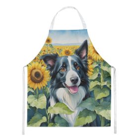 Border Collie in Sunflowers Apron Cooking Kitchen Server Baking Crafts Gardening for Adult Women Men, Unisex, Large, Multicolor
