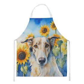 Borzoi in Sunflowers Apron Cooking Kitchen Server Baking Crafts Gardening for Adult Women Men, Unisex, Large, Multicolor