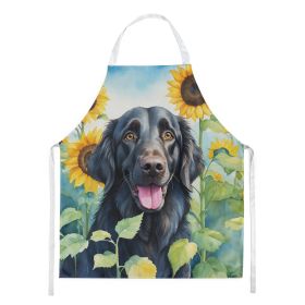Flat-Coated Retriever in Sunflowers Apron Cooking Kitchen Server Baking Crafts Gardening for Adult Women Men, Unisex, Large, Multicolor