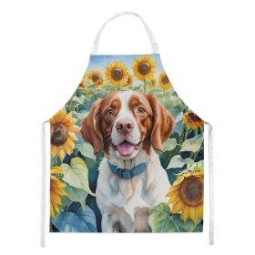 Brittany Spaniel in Sunflowers Apron Cooking Kitchen Server Baking Crafts Gardening for Adult Women Men, Unisex, Large, Multicolor