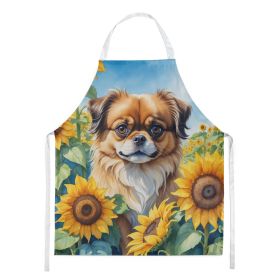 Tibetan Spaniel in Sunflowers Apron Cooking Kitchen Server Baking Crafts Gardening for Adult Women Men, Unisex, Large, Multicolor