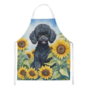 Black Poodle in Sunflowers Apron Cooking Kitchen Server Baking Crafts Gardening for Adult Women Men, Unisex, Large, Multicolor