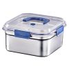 Yakimoto 2-Pack Extra-Large Stainless Steel Food Storage Containers With Blue Lids - Deep Design, Airtight Seal, Perfect For Refrigerator Organization