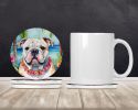 English Bulldog Luau Large Sandstone Coasters Pack of 4 Absorbent Round Coasters Decor Gifts for Men or Women, 4 in, Multicolor
