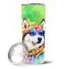 Siberian Husky Hippie Dawg Stainless Steel Skinny Tumbler Vacuum Double Walled Reusable Insulated Tumbler Travel Cup for Coffee Cocktails Gift with Li